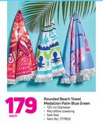 Rounded Beach Towel Medallion Palm Blue Green-Each