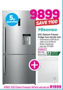 Hisense 610Ltr Bottom Freezer Fridge Inox H610BI-WD Free Hisense 120Ltr Chest Freezer White