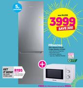 Hisense 359Ltr Bottom Freezer/Fridge Metallic H359BI Free Hisense 20Ltr Microwave