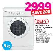 Defy 5Kg Front Loader Tumbler Dryer White DTD258