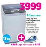 Hisense 13Kg Top Load Washing Machine WTX1302S Free Logik Iron