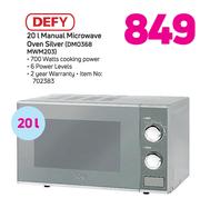 Defy 20Ltr Manual Microwave Oven Silver DMO368 MWM203