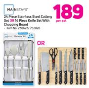 Mainstays 24 Piece Stainless Steel Cutlery Set Or 14 Piece Knife Set With Chopping Board-Per Set