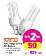 Osram 14W Energy Saving CFL Globes-Each