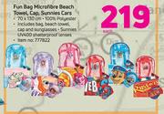 Fun Bag Microfibre Beach Towel/Cap/Sunnies Cars-Each
