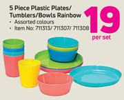 5 Piece Plastic Plates/Tumblers/Bowls Rainbow-Per Set