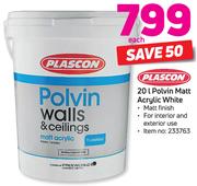 Plascon Polvin Matt Acrylic White-20Ltr Each