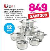 Tissolli 12-Piece Saphir Stainless Steel Solid Lids Pot Set-Per Set