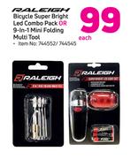 Raleigh Bicycle Super Bright Led Combo Pack Or 9 In 1 Mini Folding Multi Tool-Each