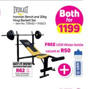 Ever Last Ironman Bench And 20kg Vinyl Barbell Set With USN Water Bottle-For Both