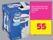 Great value Full Cream Or Low Fat or Fat Free UHT Milk-6x1Ltr