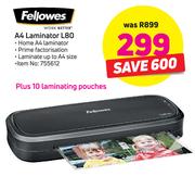 Fellowes A4 Laminator L80+Laminating Pouches 10's