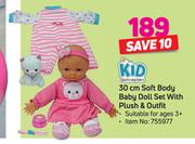 Kid Connection 30cm Soft Body Baby Doll Set With Plush & Outfit