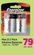 Energizer Max D 2 Pack Alkaline Batteries-Per Pack