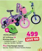 Raleigh 12" Lil Prince Or Princess BMX Plus Raleigh Helmet-Each