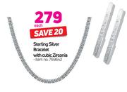 Sterling Silver Bracelet With Cubic Zirconia-Each