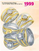 9ct Gold And Silver Rings-Each