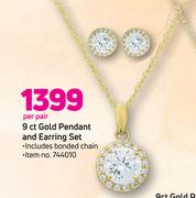 9ct Gold Pendants And Earrings Set-Per Pair