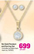 9ct Gold Pendants And Earrings Set-Per Pair