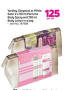 Yardley Gorgeous Or White Satin 2 x 90ml Perfume Body Spray And 150ml Body Lotion In A Bag-Per Set