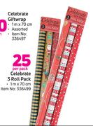 Celebrate 3 Roll Pack 1mX70cm-Per Pack