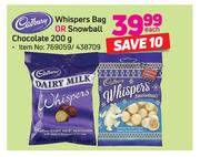 Cadbury Whispers Bag Or Snowball Chocolate 200g-Each