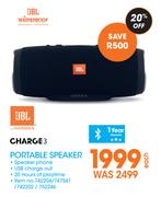 JBL Charge 3 Portable Speaker-Each