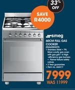 Smeg 60cm Full Gas Cooker SSA60GGX9