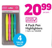 Simple Choice 4 Pack Pen Highlighters-Per Pack