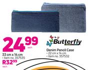 Butterfly Denim Pencil Case 33cmX14cm-Each