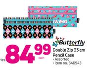 Butterfly 33cm Double Zip Pencil Case-Each