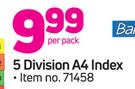 Bantex 5 Division A4 Index-Per Pack