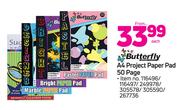 Butterfly A4 Project Paper Pad 50 Page-Each
