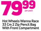 Hot Wheels Wanna Race 33cm 2 Zip Pencil Bag With Front Compartment-Per Pack