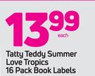  Tatty Teddy Summer Love Tropics 16 Pack Book Labels-Each