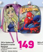 35cm Spiderman Backpack Or Barbie Backpack-Each