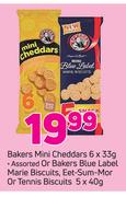 Bakers Mini Cheddars-6x33g Or Bakers Blue Label Marie Biscuits,Eet Sum Mor Or Tennis Biscuits-5x40g