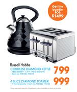 Russell Hobbs 1.7Ltr Cordless Diamond Kettle + 4 Slice Diamond Toaster Bundle