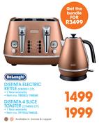 Delonghi Distinta Electric Kettle(KB13001.CP) + Distinta 4 Slice Toaster(CT14003.CP) Bundle
