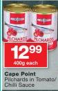 Cape Point Pilchards In Tomato/Chilli Sauce-400g Each