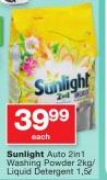 Sunlight Auto 2 In 1 Washing Powder 2kg Or Liquid Detergent 1.5Ltr-Each
