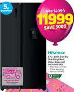 Hisense 670L Black Side By Side Fridge And Water Dispenser H670SMIB-WD