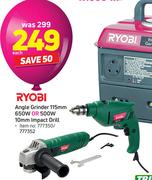 Ryobi Angle Grinder 115mm 650W Or 500W 10mm Impact Drill-Each