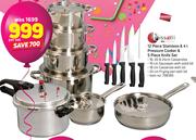 Tissoli 12 Piece Stainless Steel & 4Ltr Pressure Cooker & 5 Piece Knife Set-Per Set