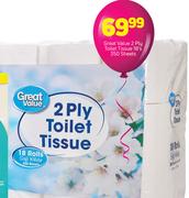 Great Value 2 Ply Toilet Tissue 18's 350 Sheets