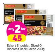 Eskort Shoulder, Diced Or Rindless Back Bacon-2X200g