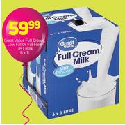 Great Value Full Cream Low Fat Or Fat Free UHT Milk-6X1L