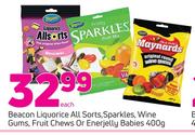 Beacon Liquorice All Sorts, Sparkles, Wine Gums, Fruit Chews Or Enerjelly Babies-400g Each