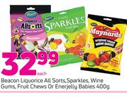 Beacon Liquorice All Sorts, Sparkles, Wine Gums, Fruit Chews Or Enerjelly Babies-400g Each