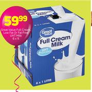 Great Value Full Cream Low Fat Or Fat Free UHT Milk-6X1L